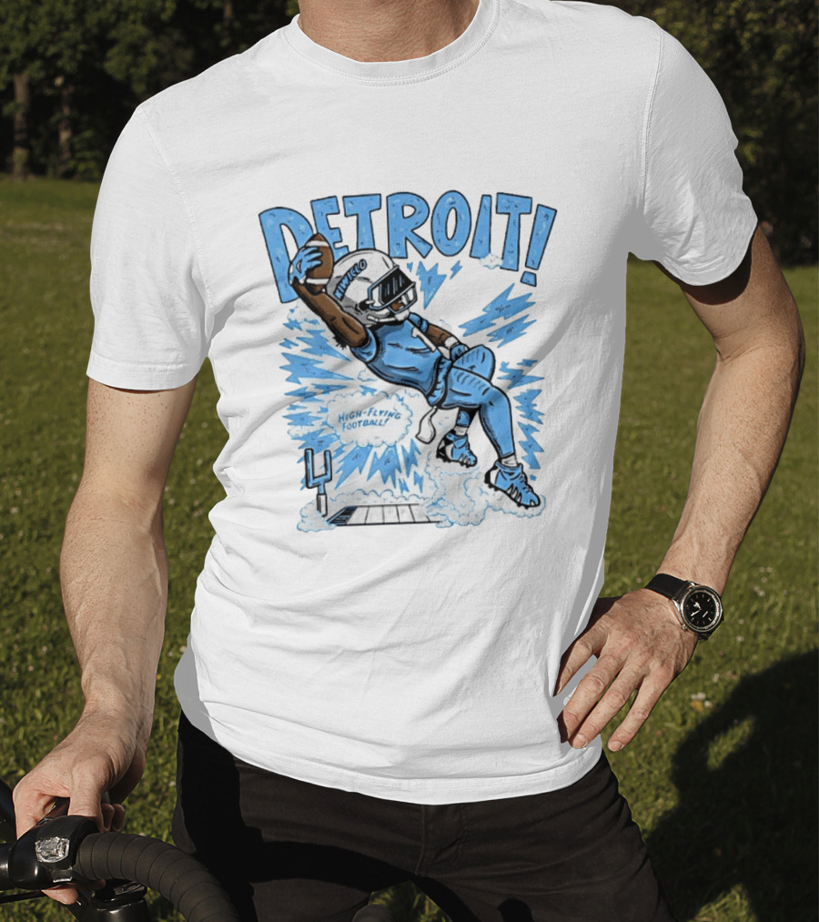 Detroit Lions High Flying Football Dynamic Catch Comic T-Shirt