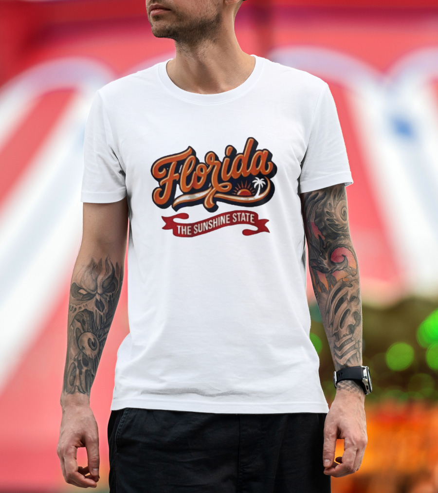 Florida The Sunshine State Sunset Palm Tree Vintage Look T-Shirt