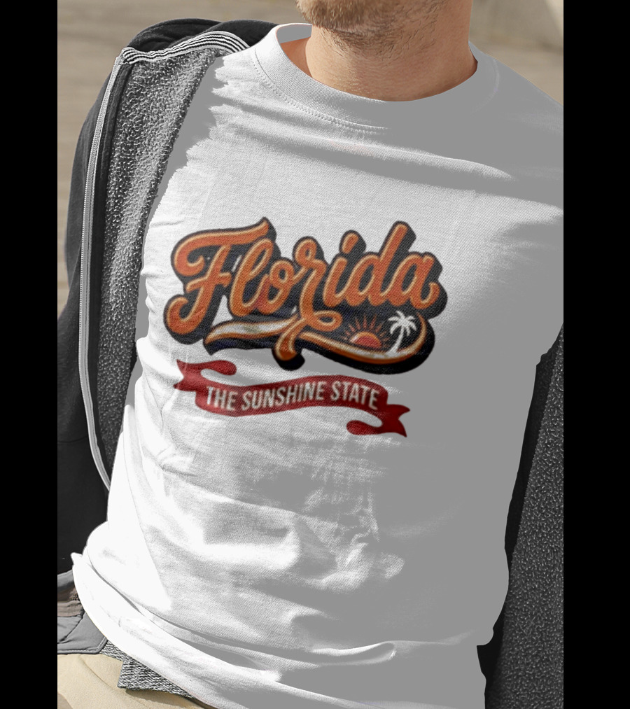 Florida The Sunshine State Sunset Palm Tree Vintage Look T-Shirt