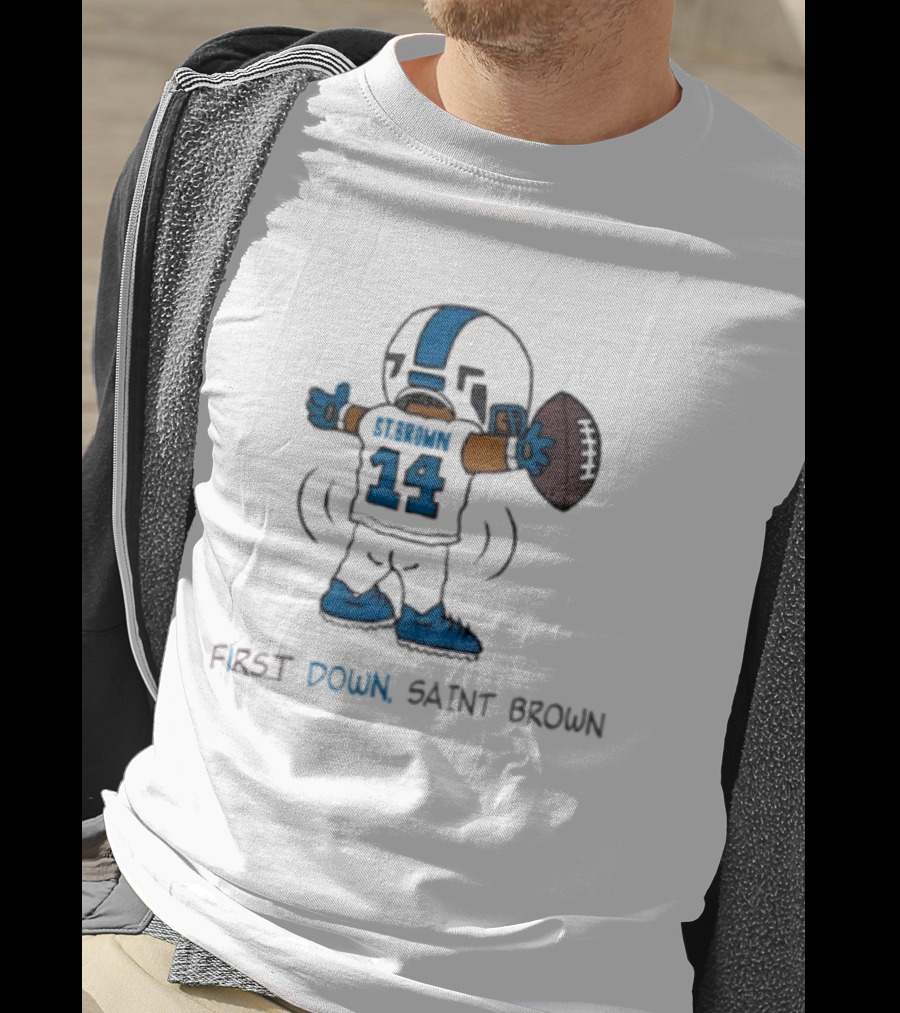 Trending Detroit Lions First Down Saint Brown 14 T-Shirt