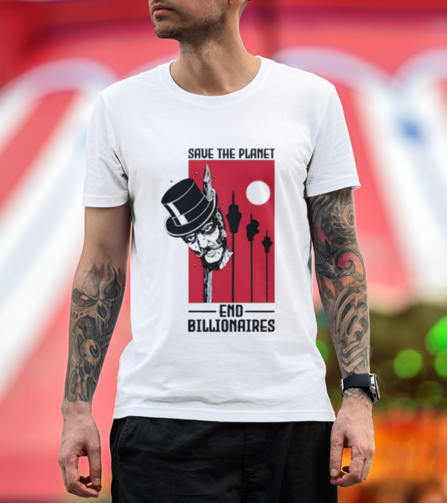 Original Save The Planet End Billionaires Top Hat Monopoly Man Red Sun T-Shirt