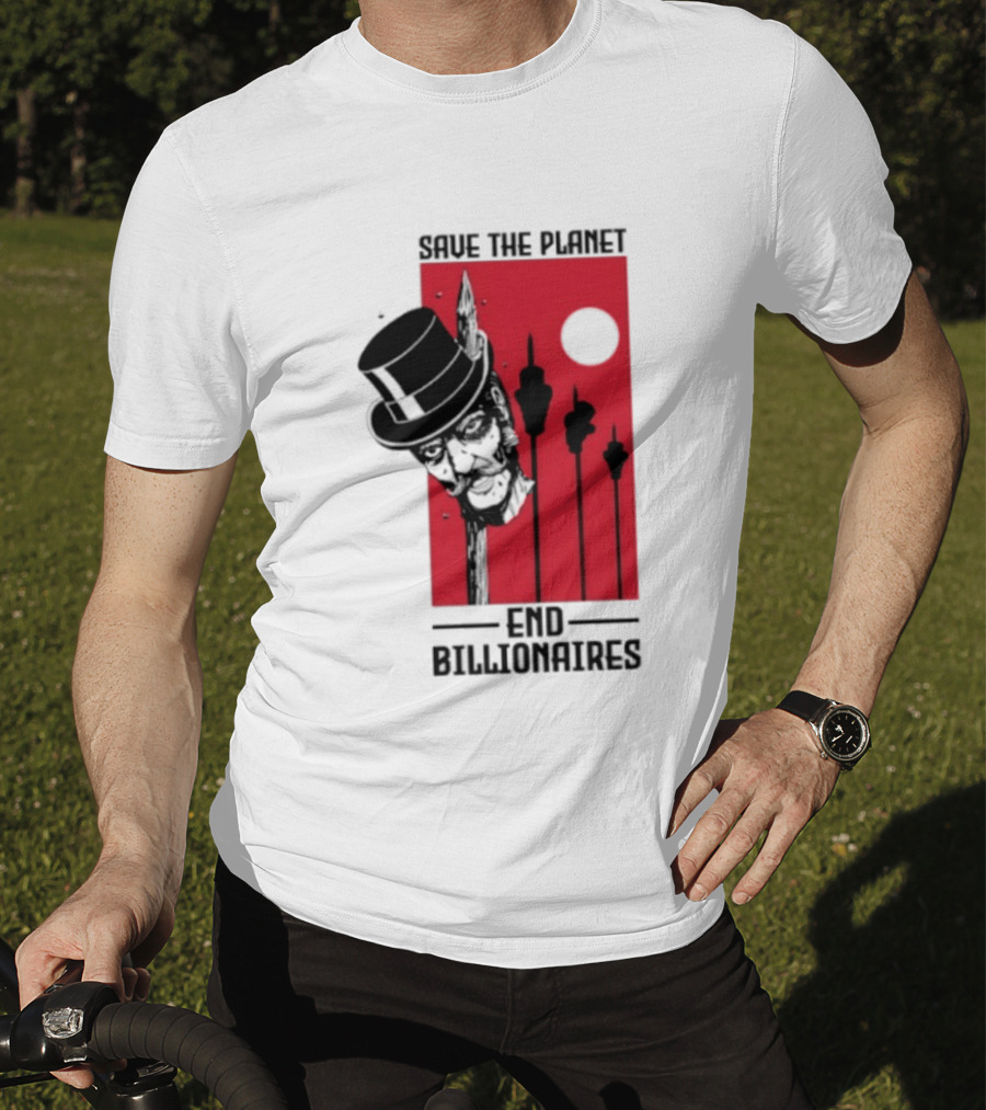Original Save The Planet End Billionaires Top Hat Monopoly Man Red Sun T-Shirt