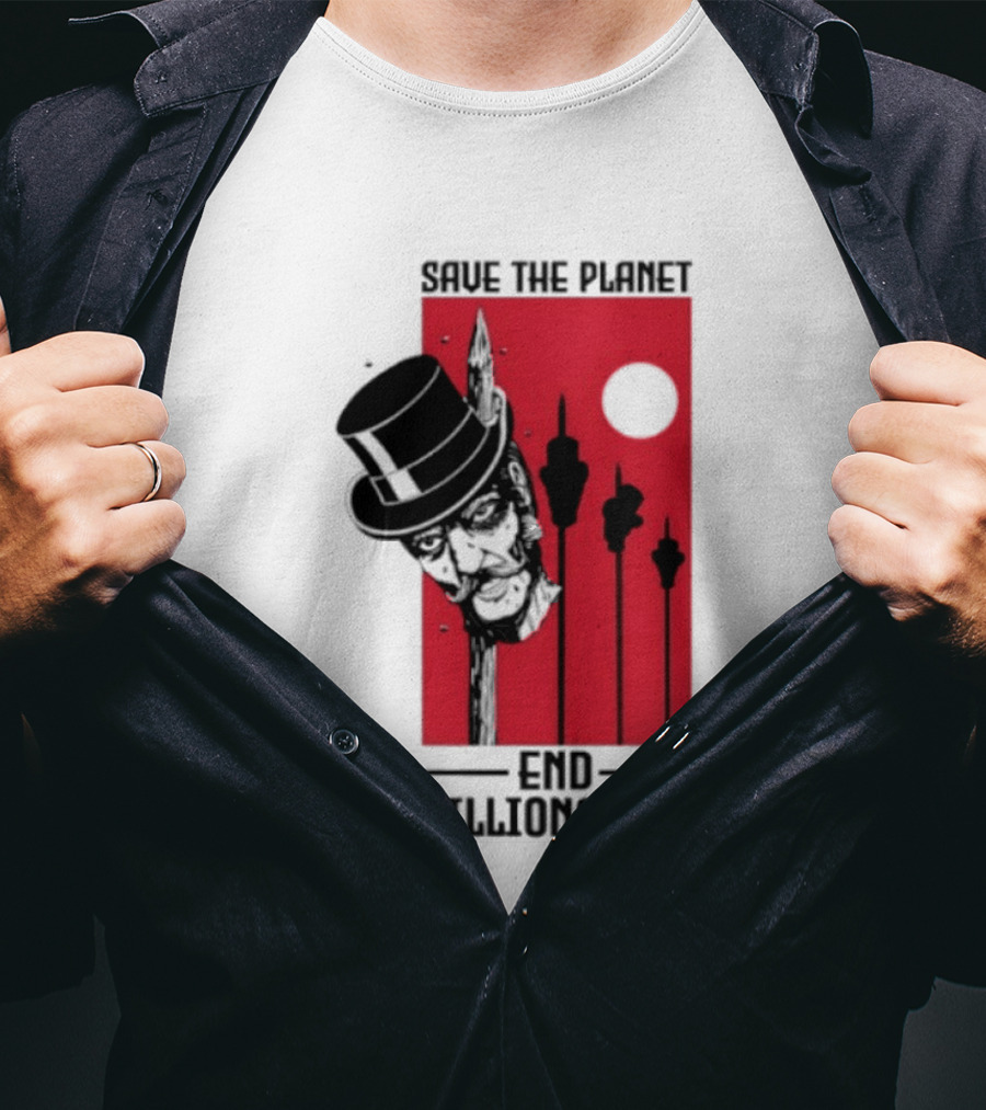 Original Save The Planet End Billionaires Top Hat Monopoly Man Red Sun T-Shirt