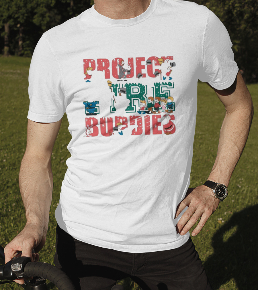 Project Fire Buddies Christmas Animated Characters And Santa Claus T-Shirt