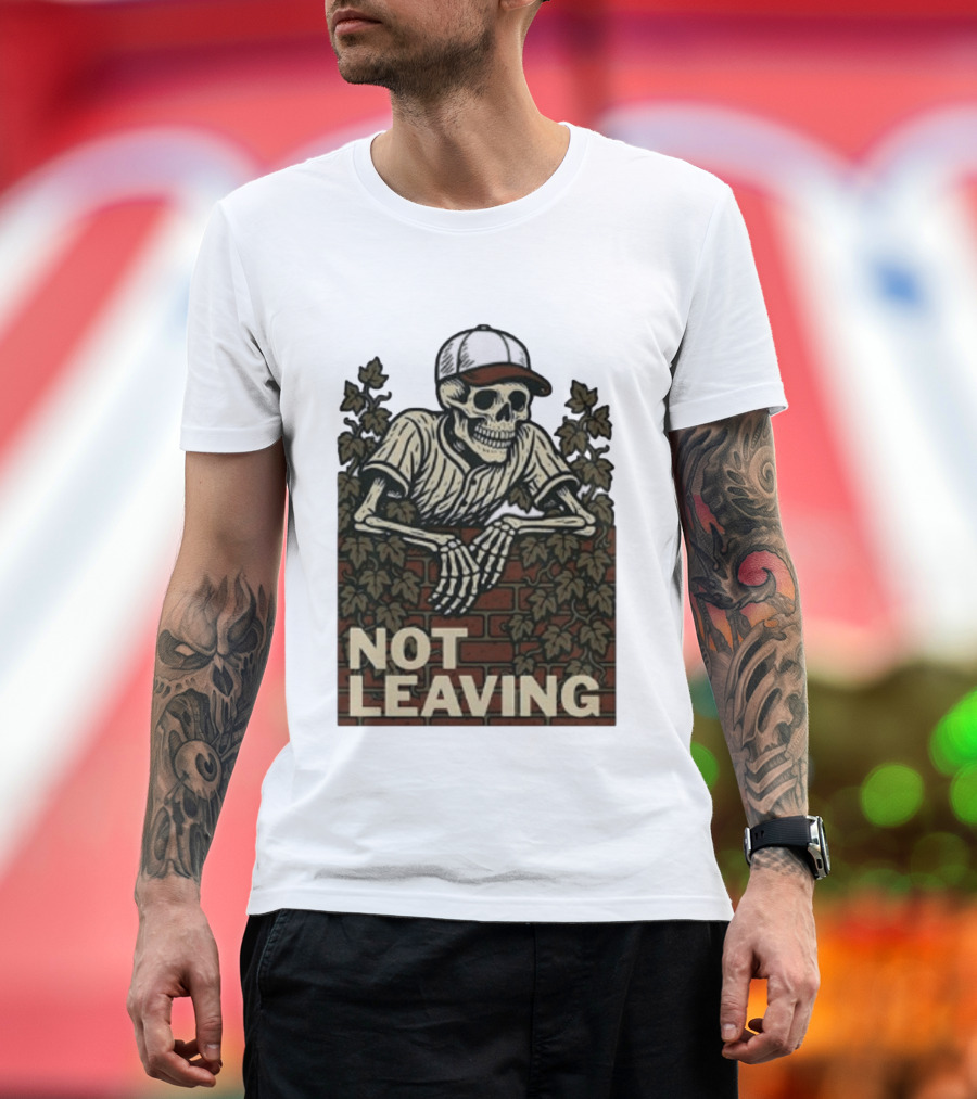 Skeleton Baseball Player Not Leaving Brick Wall Ivy Cap T-Shirt