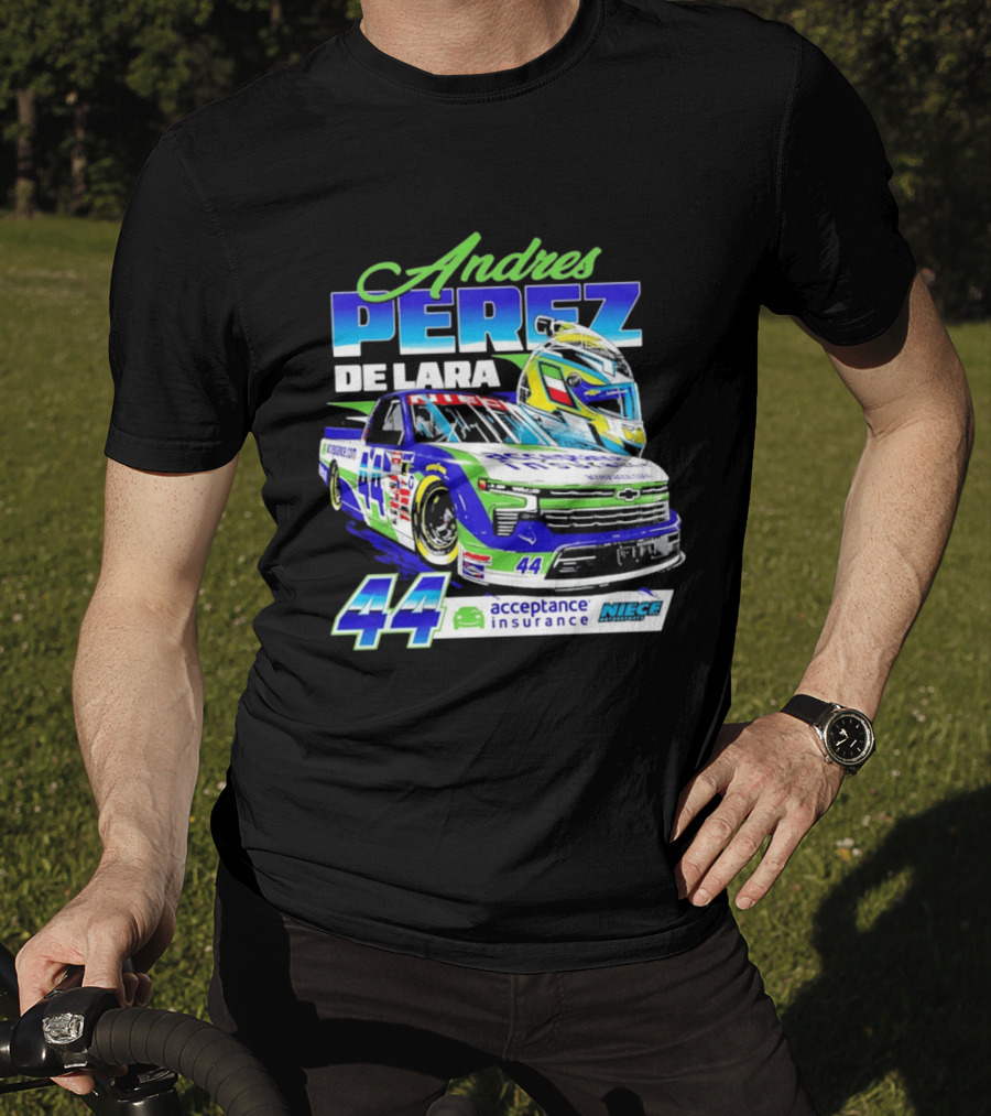 Andres Perez De Lara 44 Niece Motorsports Acceptance Insurance Racing Truck And Helmet Combo T-Shirt