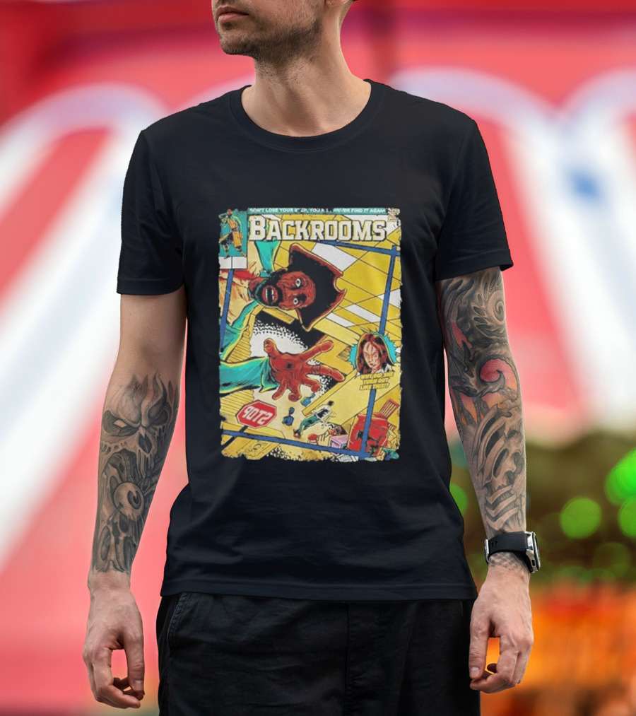 Backrooms Horror Comic Why Did She Turn Out Like This Don't Lose Your Way Stop Sign Creepy Scene T-Shirt