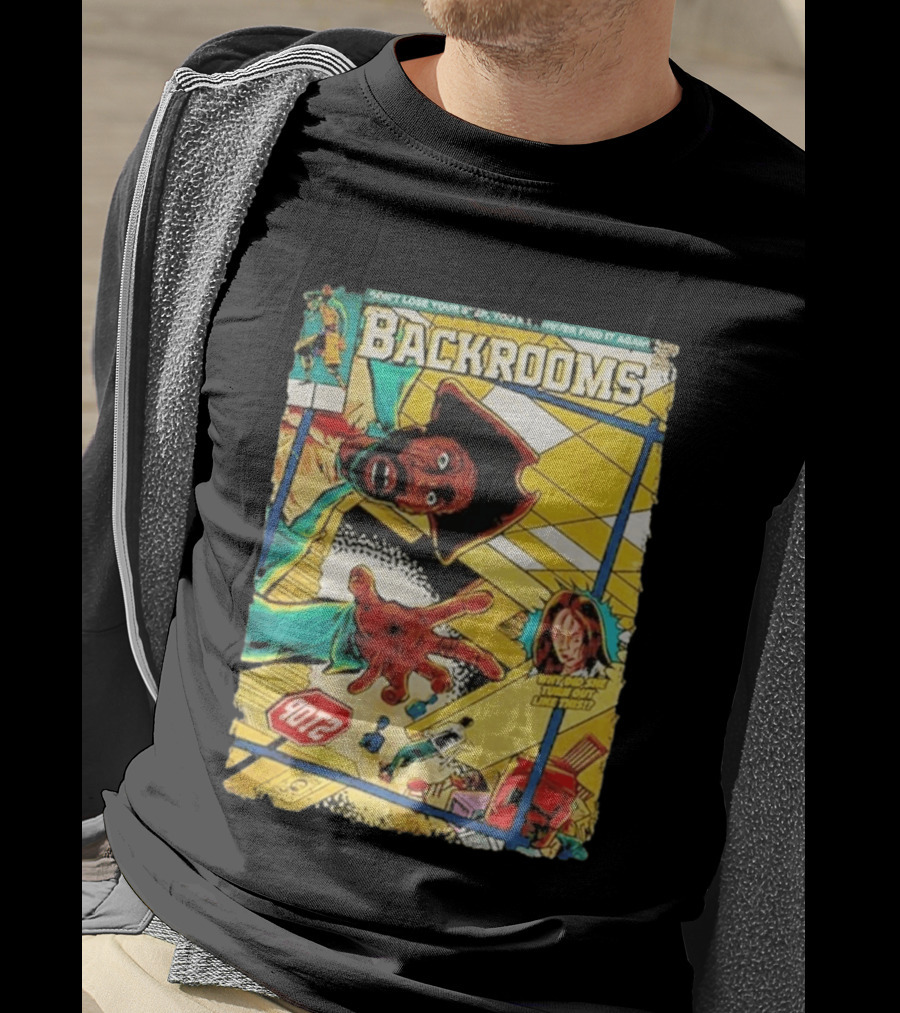 Backrooms Horror Comic Why Did She Turn Out Like This Don't Lose Your Way Stop Sign Creepy Scene T-Shirt