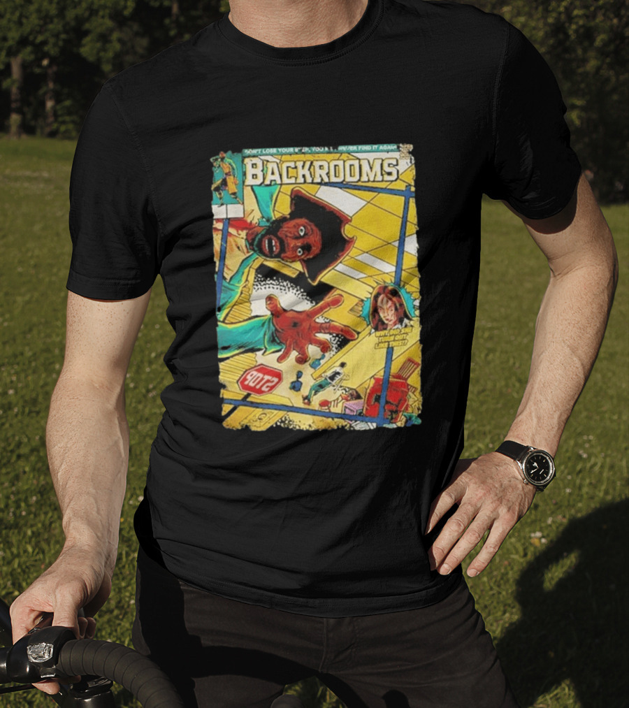 Backrooms Horror Comic Why Did She Turn Out Like This Don't Lose Your Way Stop Sign Creepy Scene T-Shirt