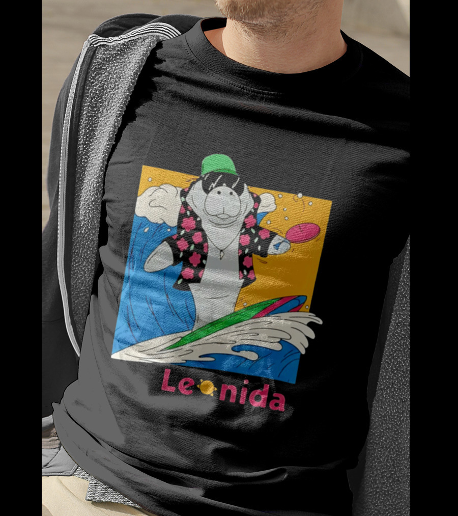 Leonida Surfing Manatee Tropical Beach Fun T-Shirt