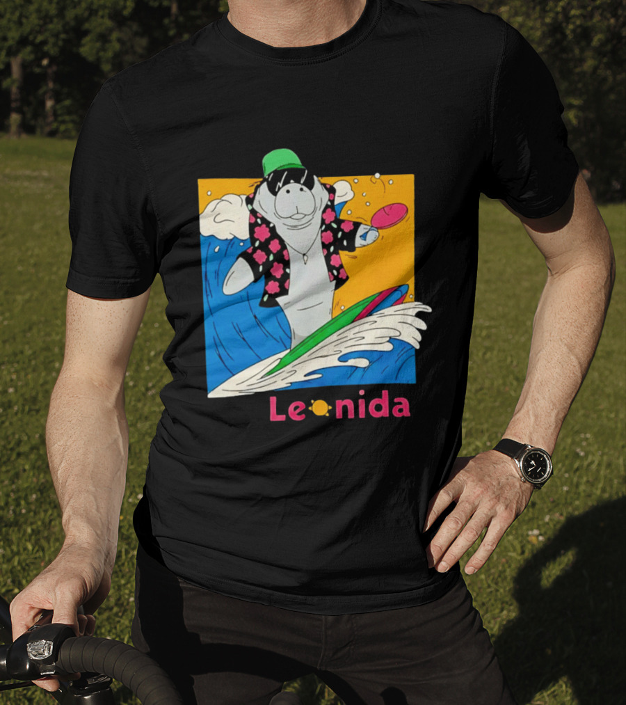 Leonida Surfing Manatee Tropical Beach Fun T-Shirt
