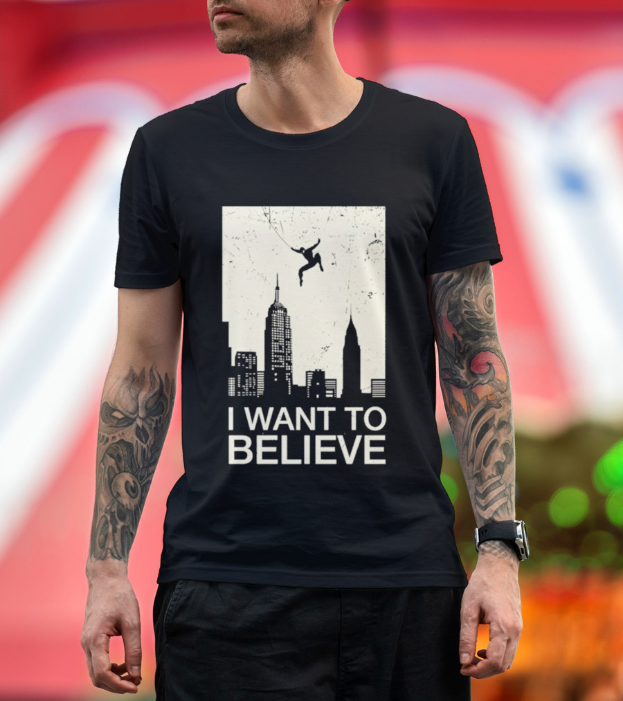 Friking I Want To Believe Swinging Hero Cityscape T-Shirt