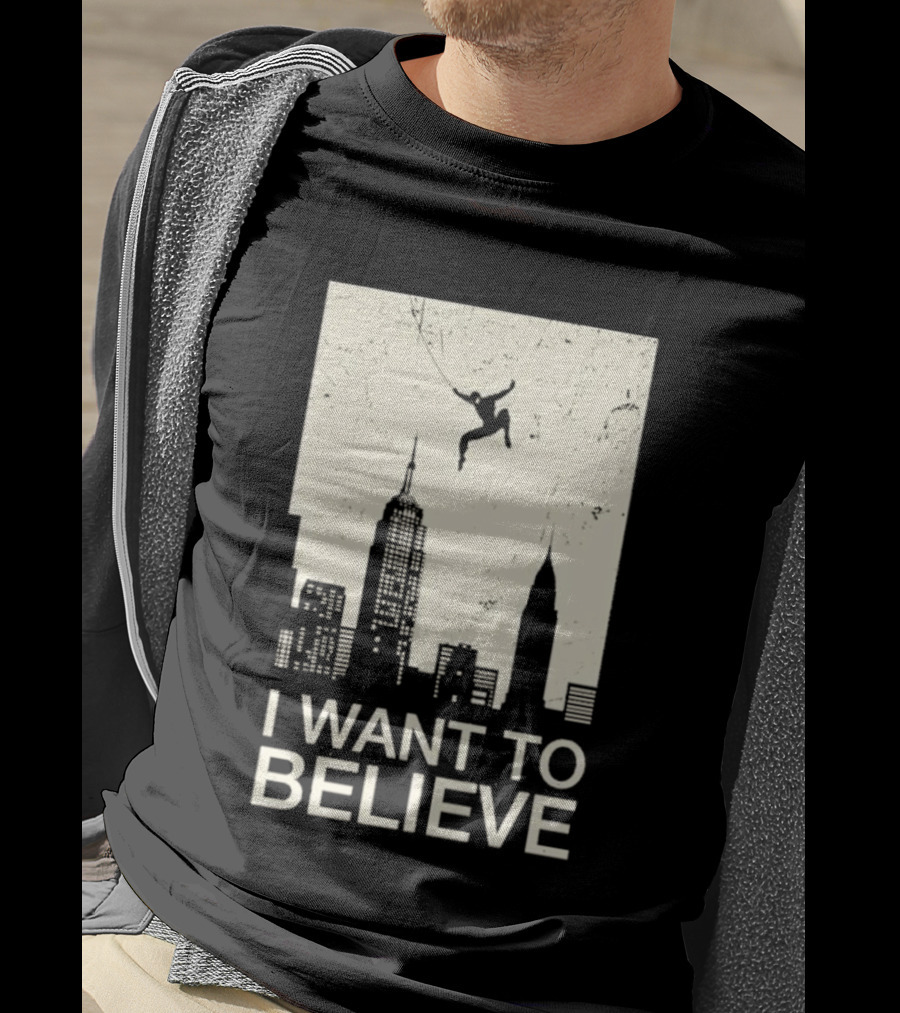 Friking I Want To Believe Swinging Hero Cityscape T-Shirt