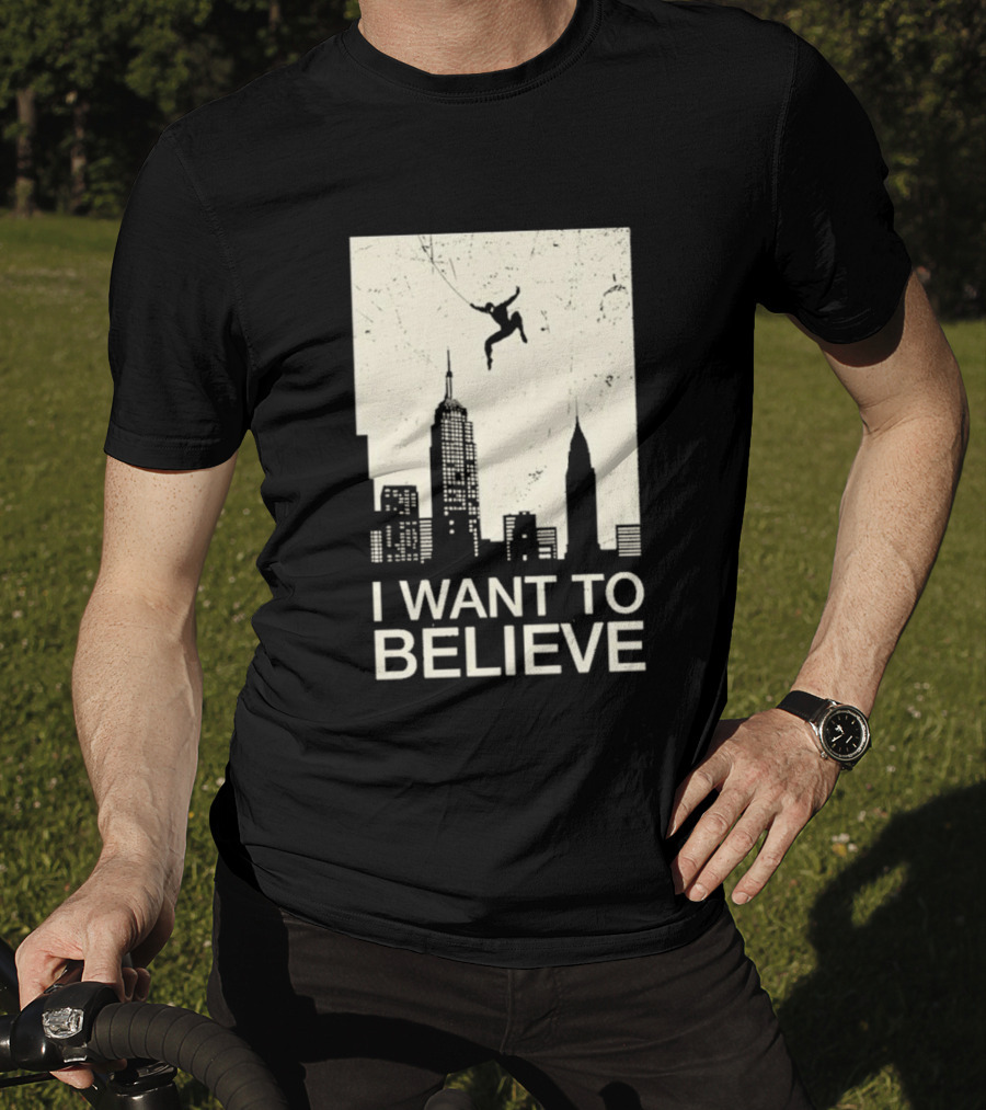 Friking I Want To Believe Swinging Hero Cityscape T-Shirt