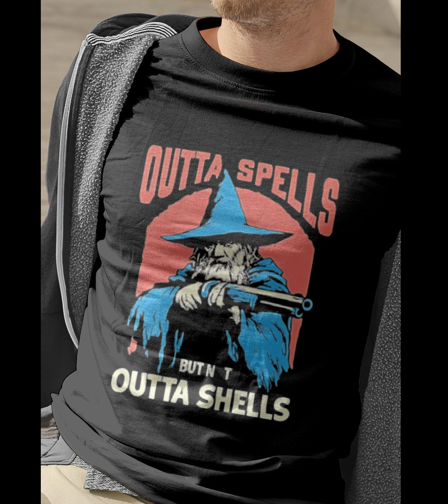 Outta Spells But Not Outta Shells Wizard Humor T-Shirt