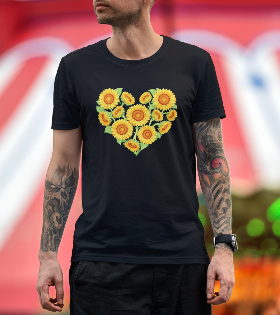 Sunflower Heart Shaped Floral Arrangement Nature T-Shirt