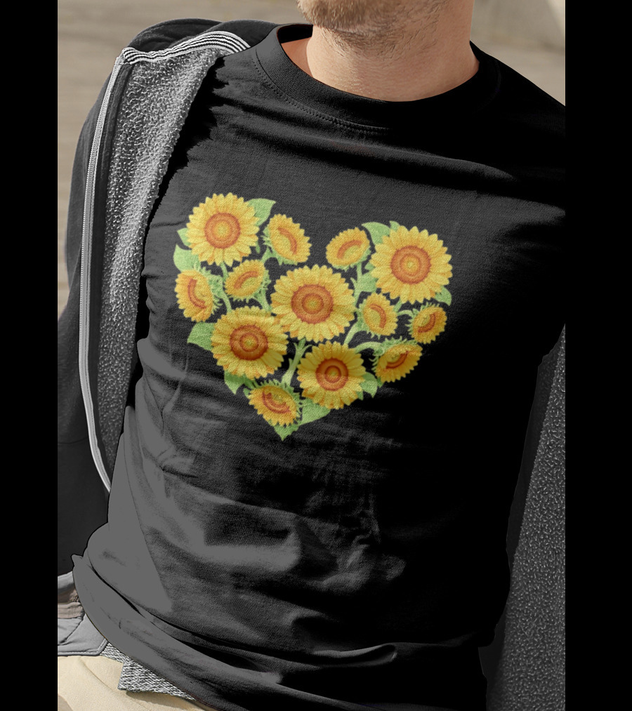 Sunflower Heart Shaped Floral Arrangement Nature T-Shirt