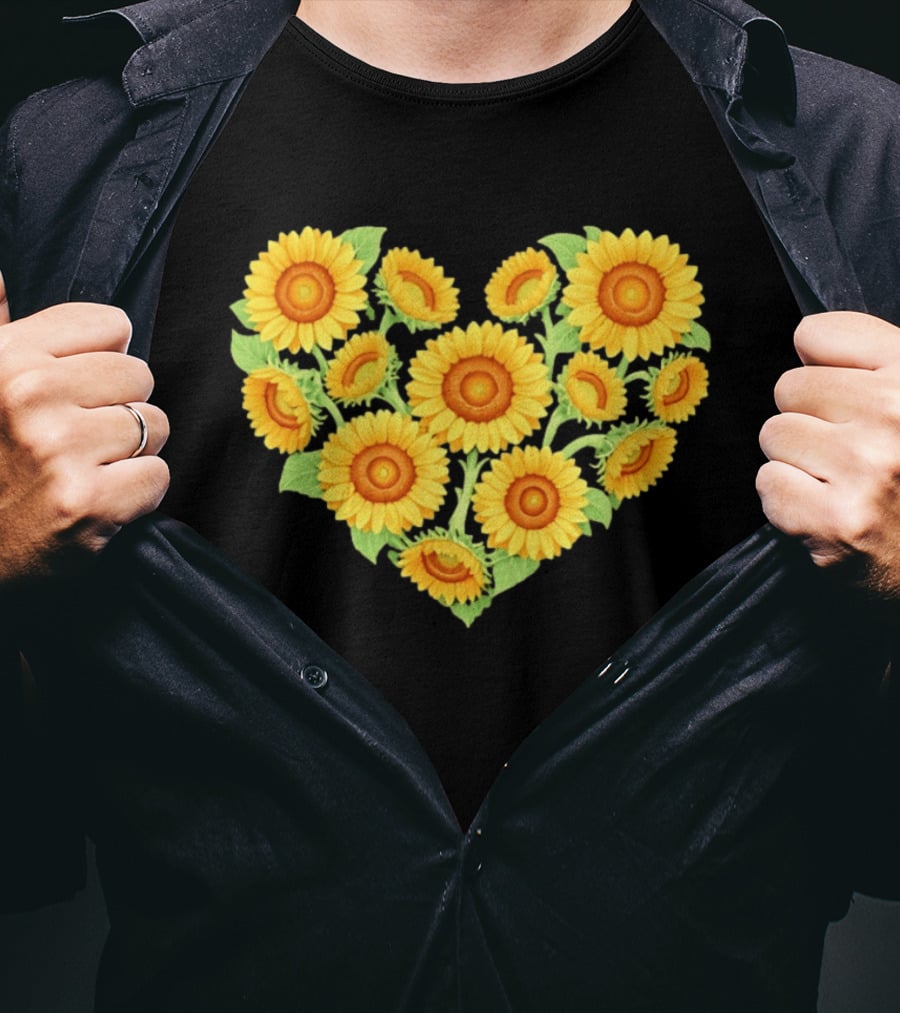 Sunflower Heart Shaped Floral Arrangement Nature T-Shirt
