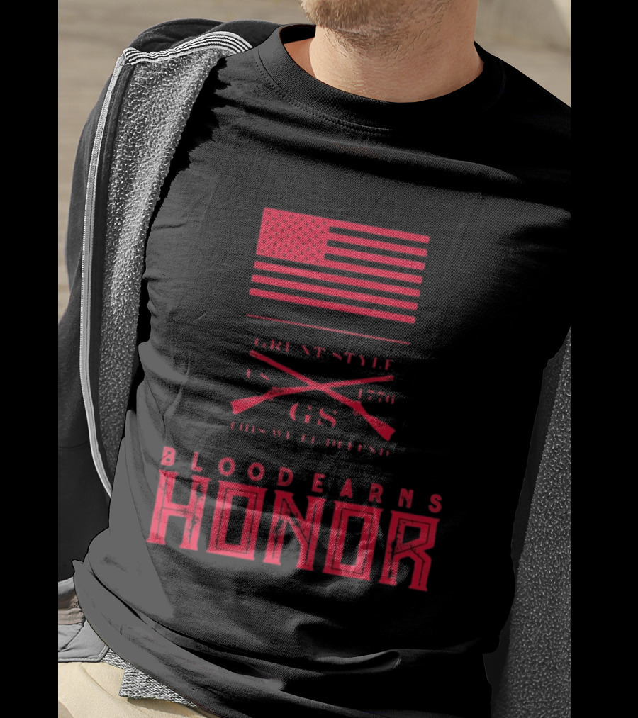 American Flag Blood Earns Honor Vintage Style 1776 Rifles T-Shirt