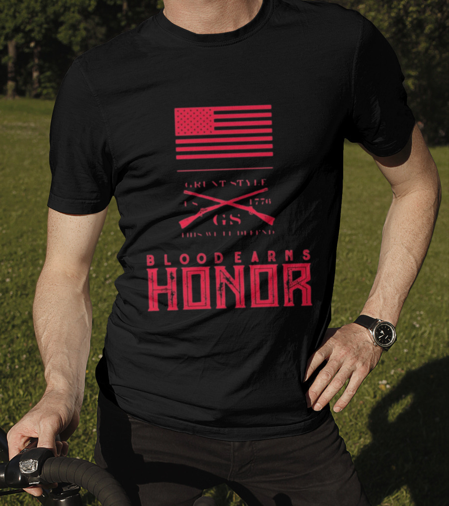 American Flag Blood Earns Honor Vintage Style 1776 Rifles T-Shirt