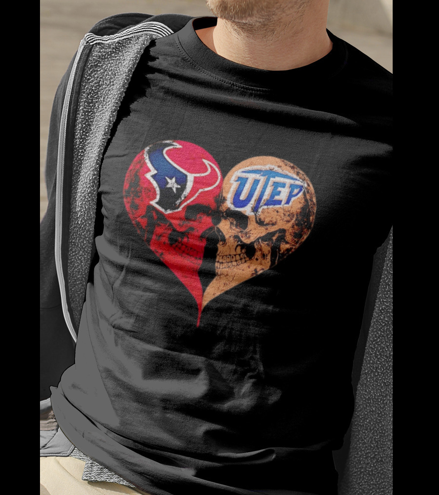 Houston Texans UTEP Miners Skulls Heart Shape Face To Face T-Shirt