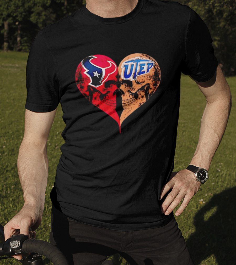 Houston Texans UTEP Miners Skulls Heart Shape Face To Face T-Shirt