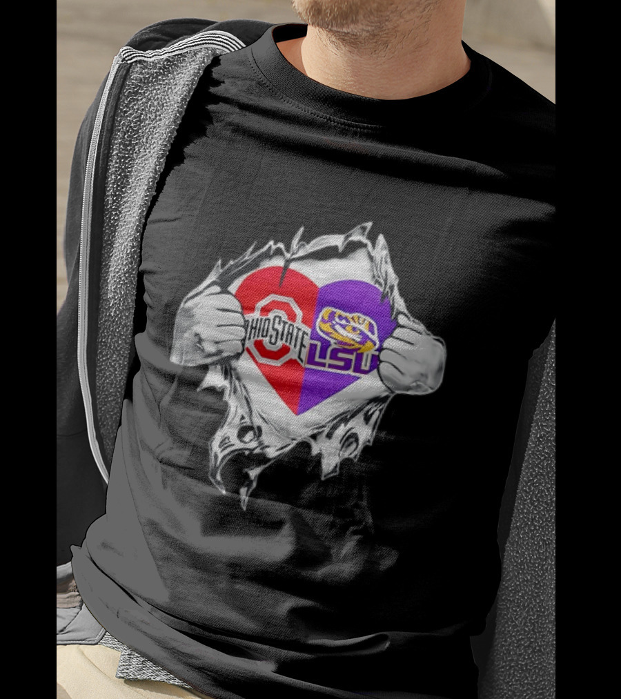 Ohio State LSU Heart Ripped Open Fan T-Shirt