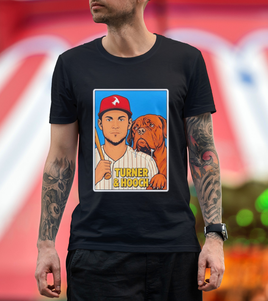Philadelphia Phillies Trea Turner And Hooch Baseball Retro Illustrated Print T-Shirt