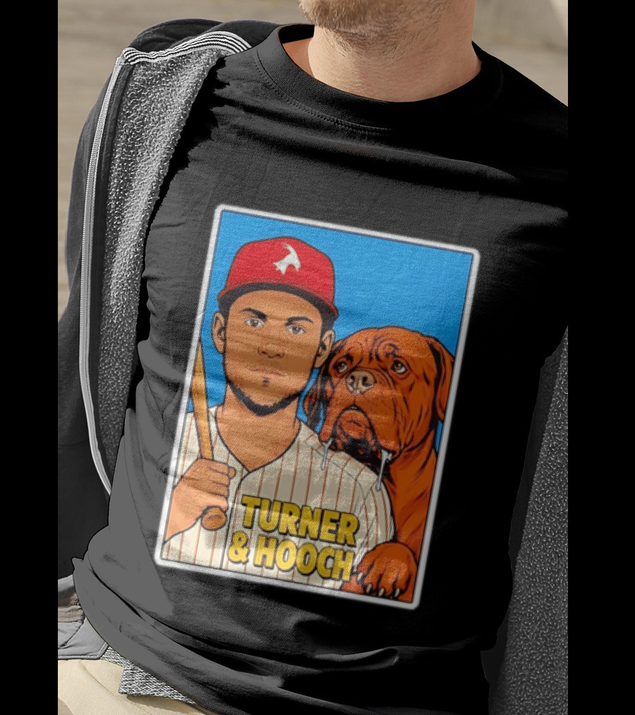 Philadelphia Phillies Trea Turner And Hooch Baseball Retro Illustrated Print T-Shirt