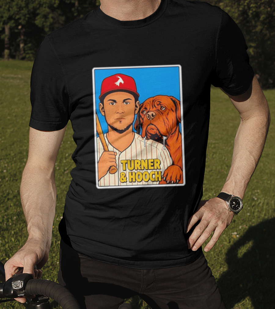 Philadelphia Phillies Trea Turner And Hooch Baseball Retro Illustrated Print T-Shirt