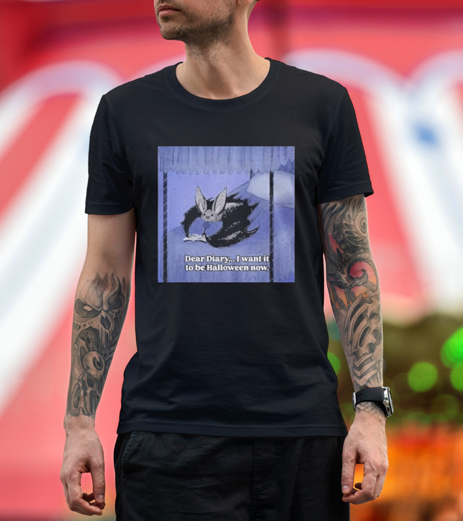 Dear Diary I Want It To Be Halloween Now Bat Creature Bed Scene T-Shirt