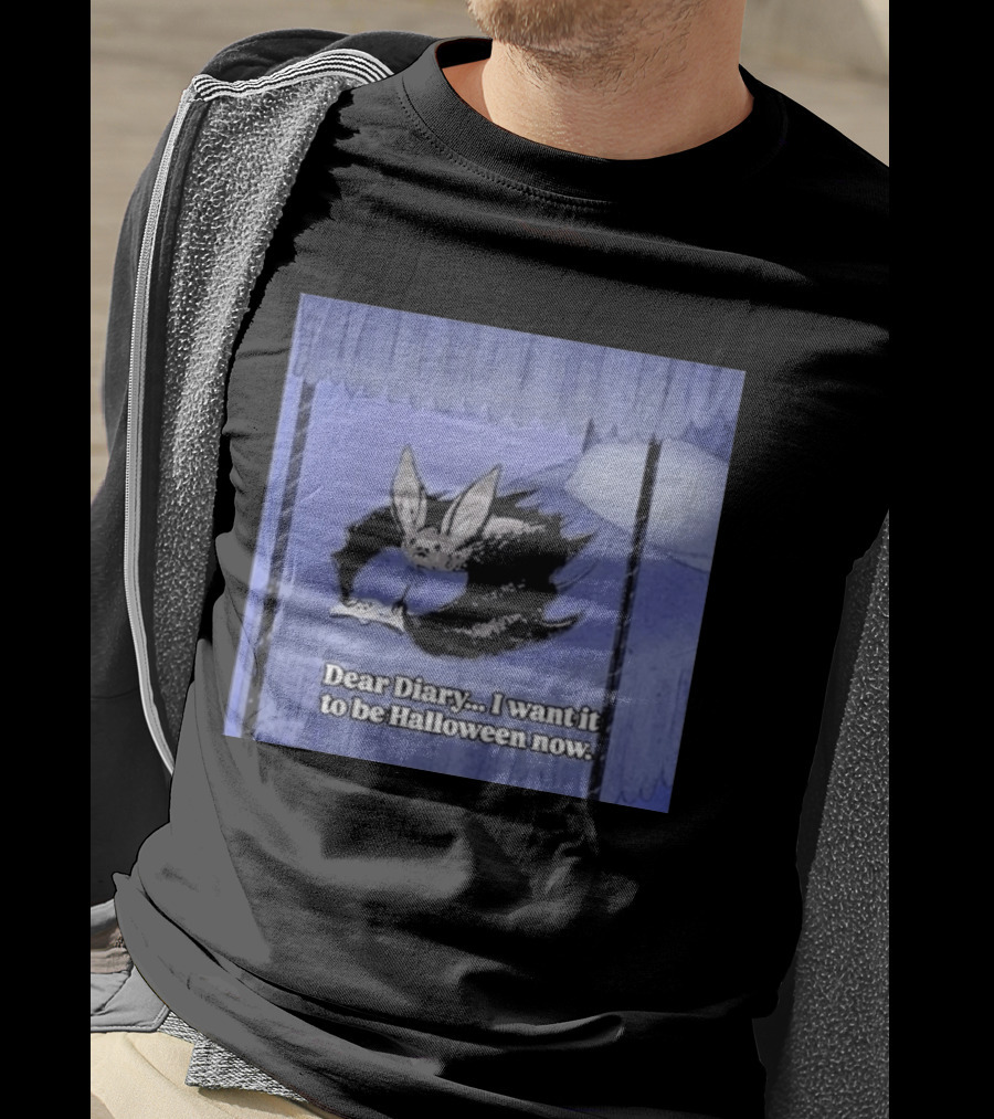 Dear Diary I Want It To Be Halloween Now Bat Creature Bed Scene T-Shirt