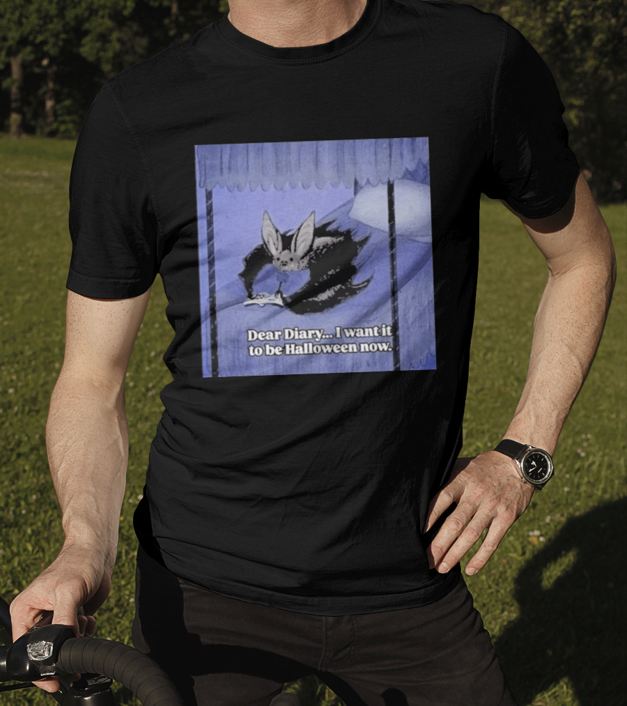 Dear Diary I Want It To Be Halloween Now Bat Creature Bed Scene T-Shirt