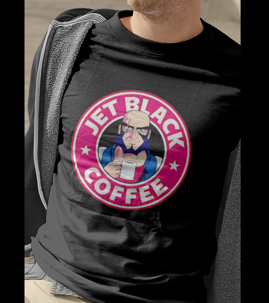 Jet Black Coffee Stern Man Holding T-Shirt