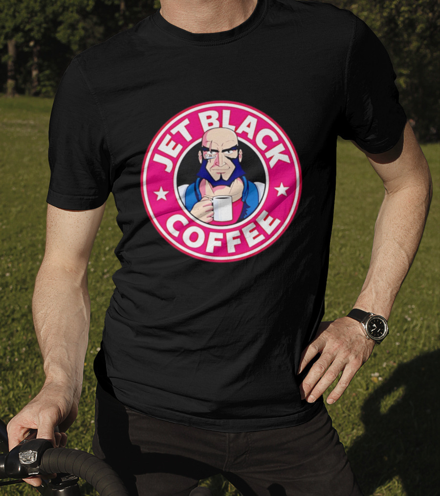 Jet Black Coffee Stern Man Holding T-Shirt