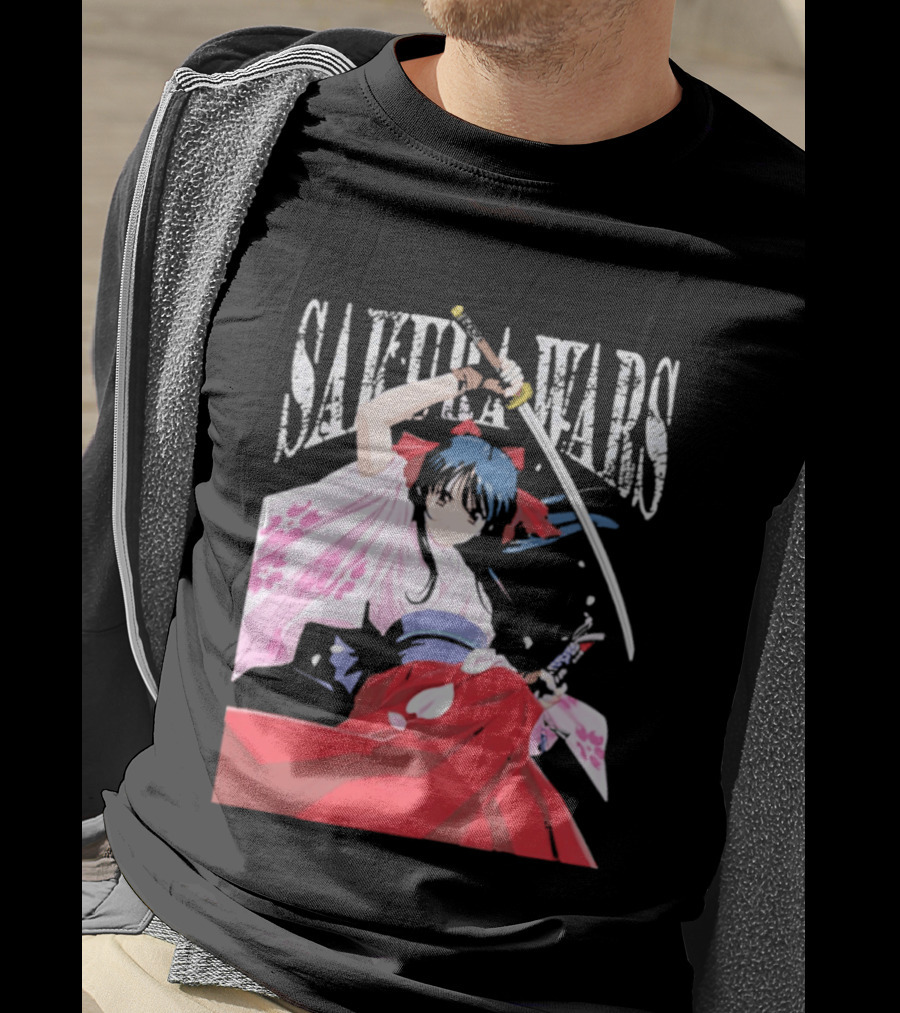 Sakura Wars Distressed Anime Samurai Girl With Katana T-Shirt
