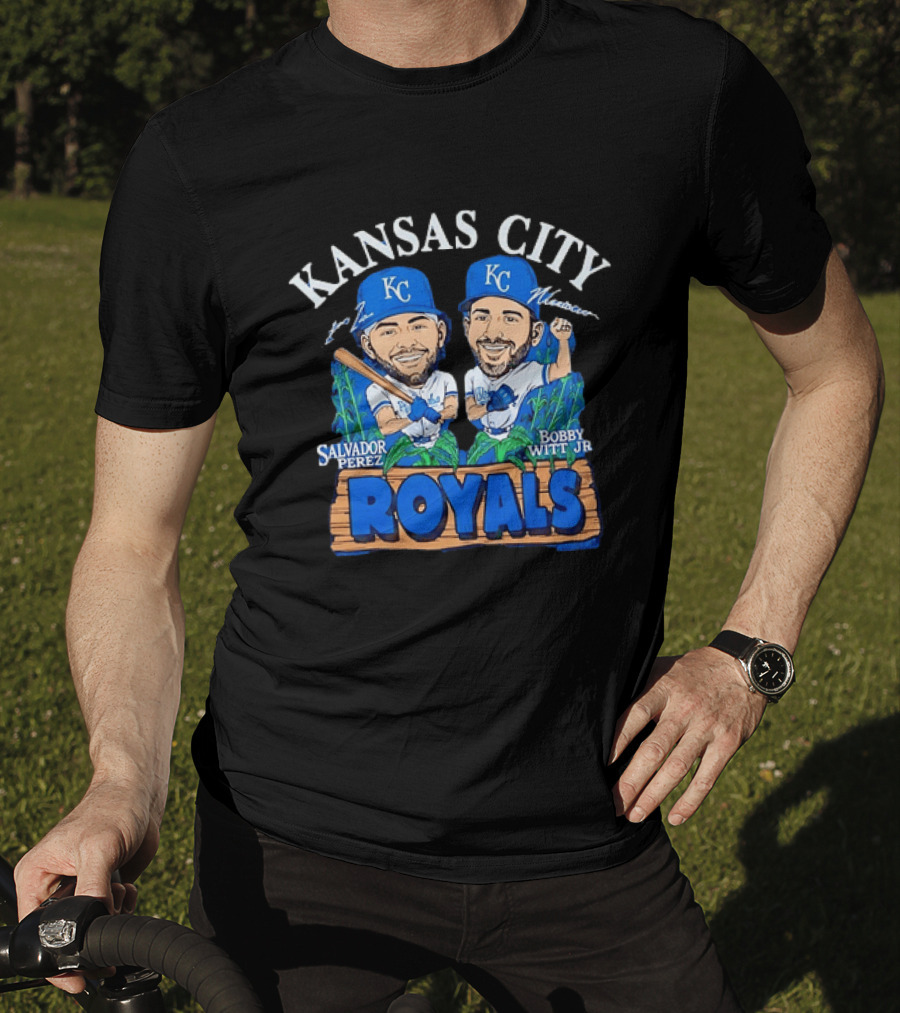 Kansas City Royals Salvador Perez Bobby Witt Jr Cartoon Baseball T-Shirt