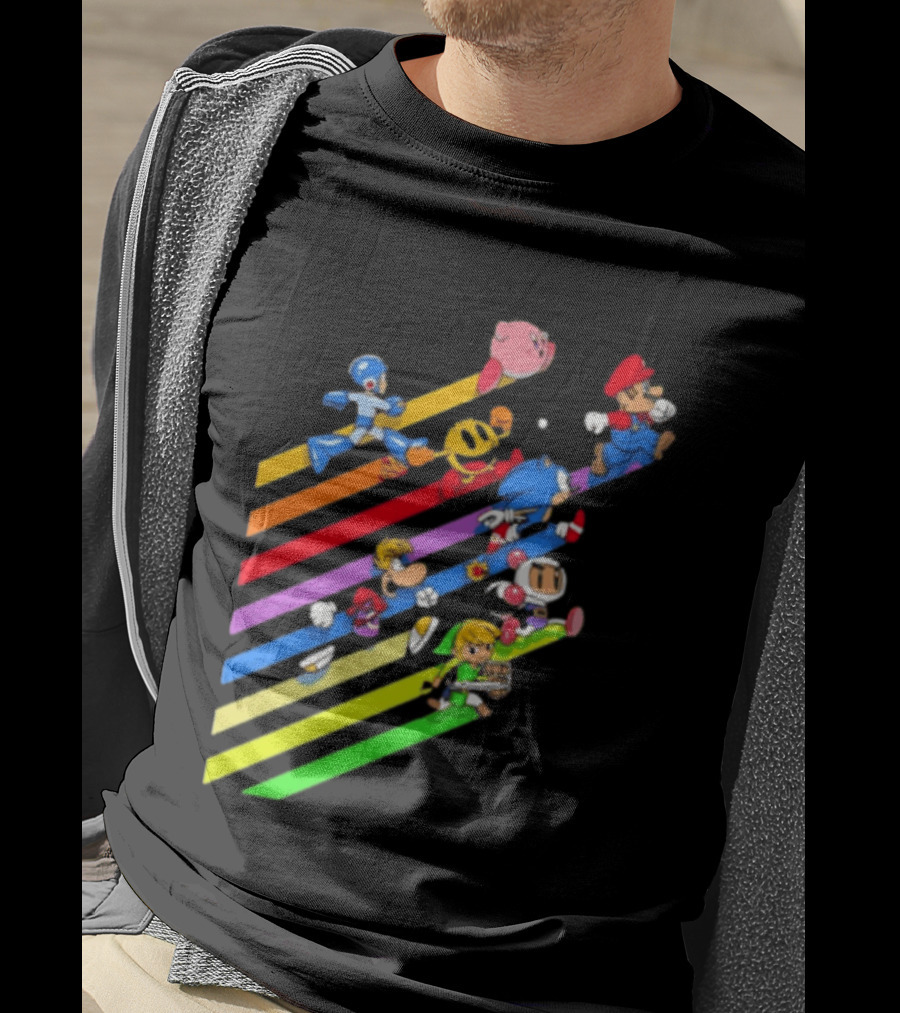 Legends Gaming Mario Pac Man Mega Man Sonic Link Kirby Bomberman Rayman Characters T-Shirt