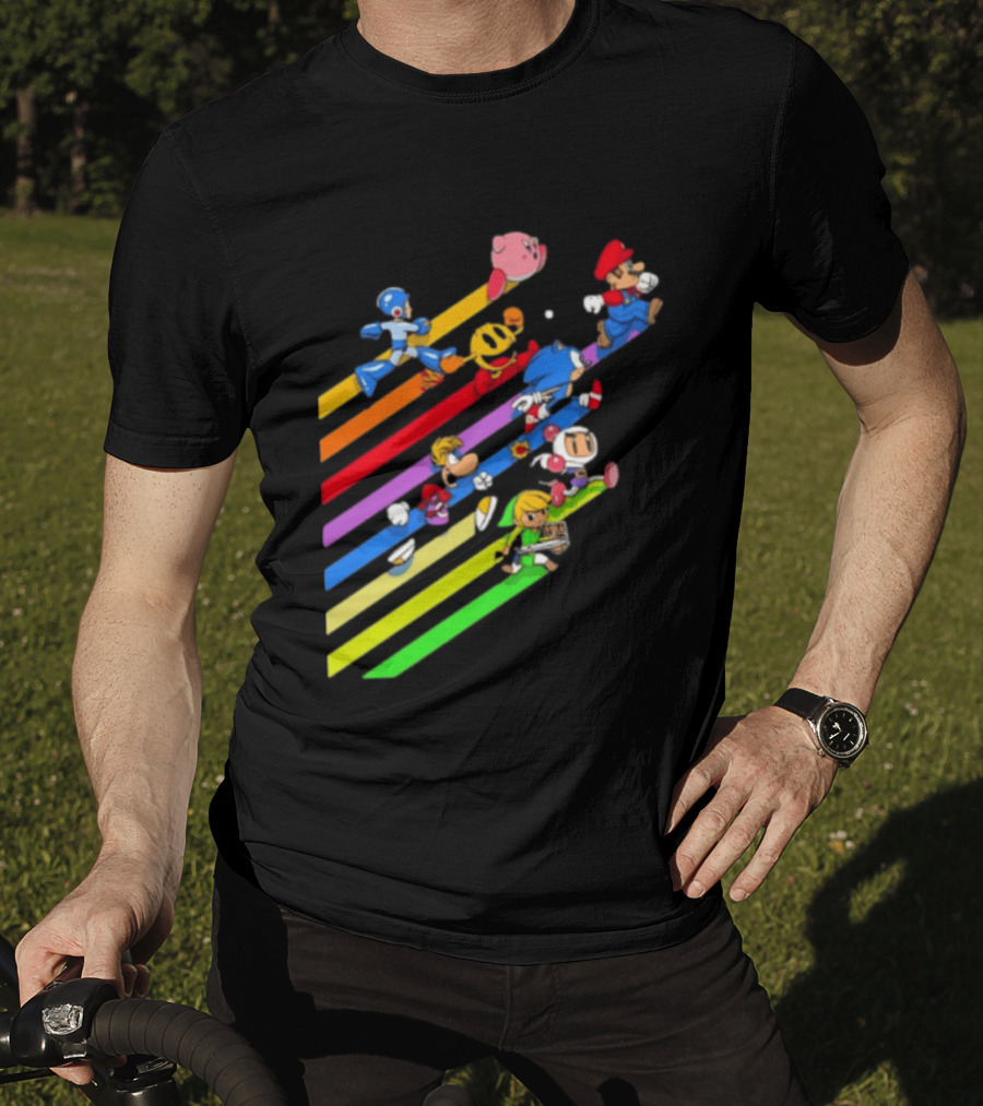 Legends Gaming Mario Pac Man Mega Man Sonic Link Kirby Bomberman Rayman Characters T-Shirt