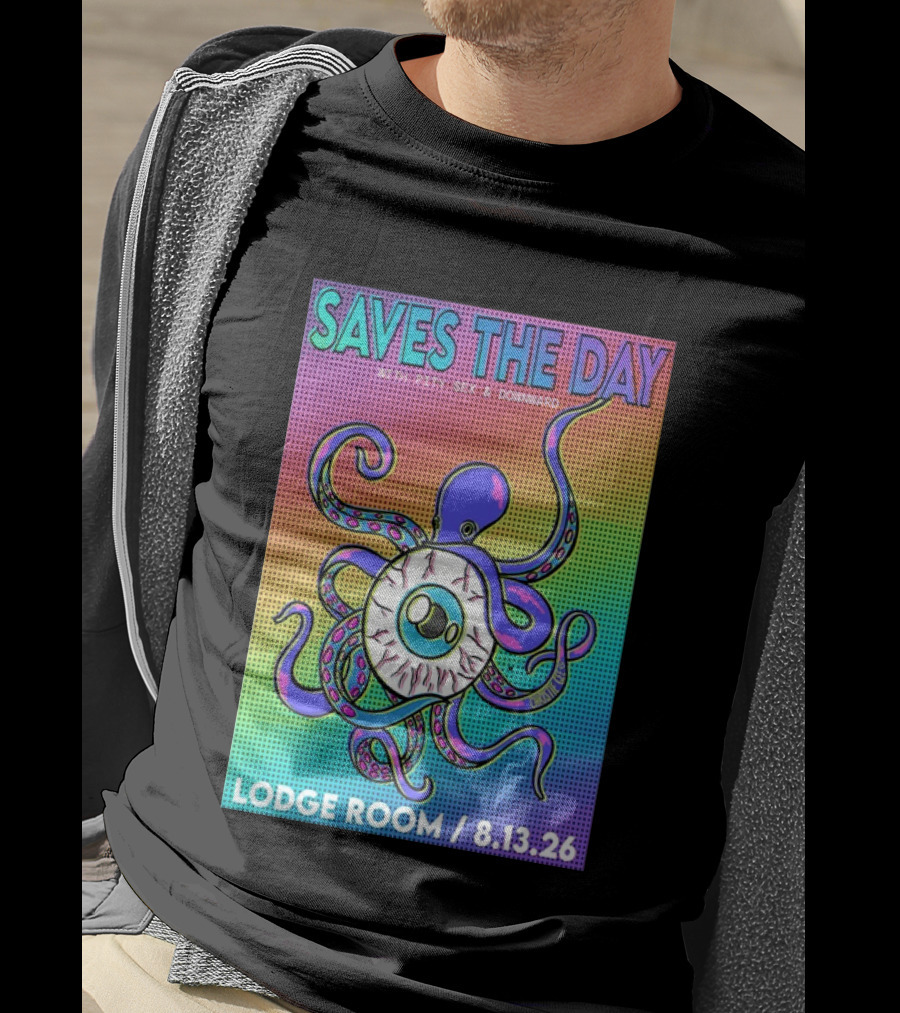 Saves The Day Lodge Room Aug 13 2026 Los Angeles Tour Octopus Eyeball T-Shirt