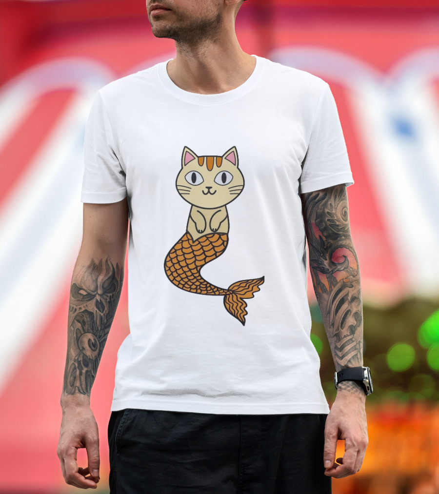 Cat Mermaid Whiskered Feline With Orange Scales T-Shirt