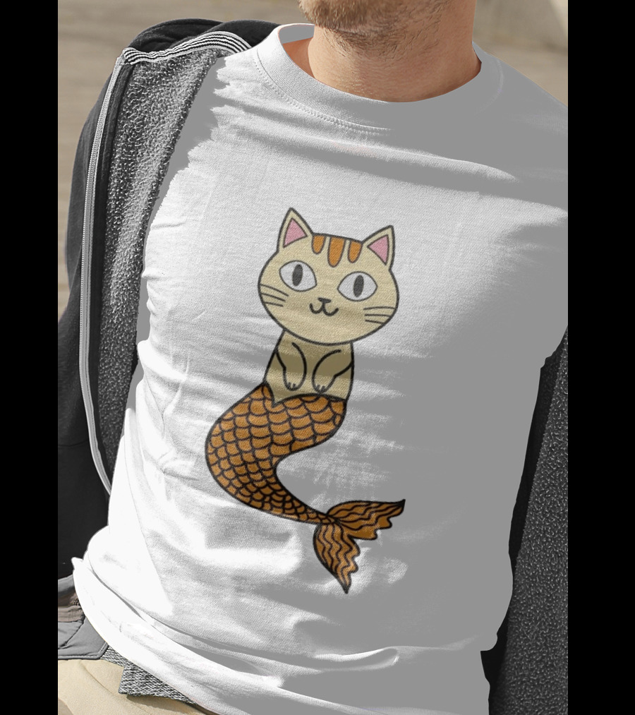 Cat Mermaid Whiskered Feline With Orange Scales T-Shirt