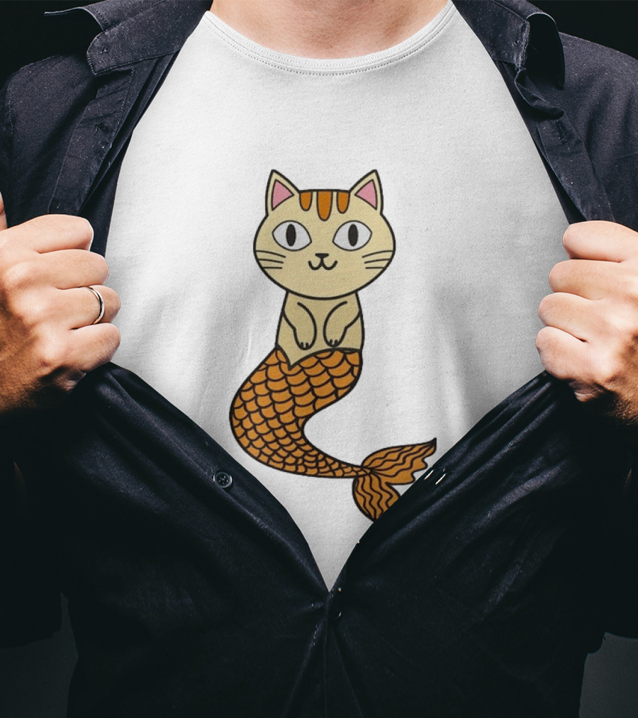 Cat Mermaid Whiskered Feline With Orange Scales T-Shirt