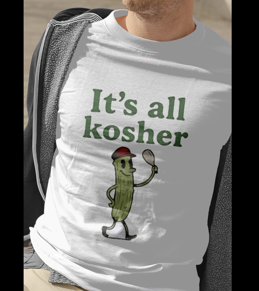 Kosher Pickle Cartoon With Baseball Cap And Spoon T-Shirt