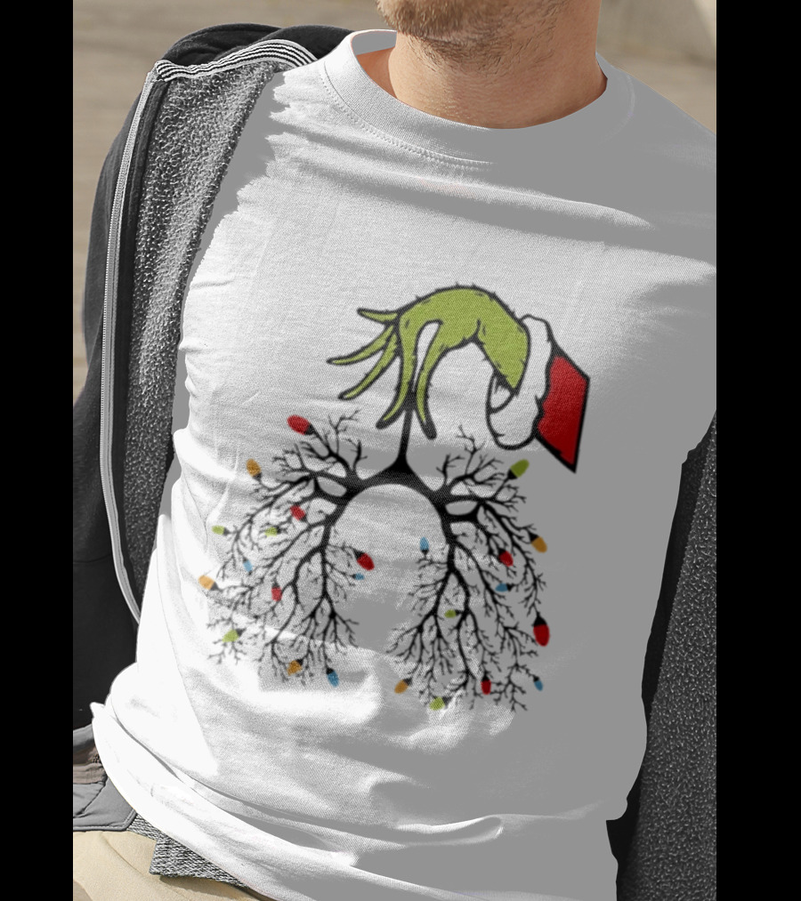 Christmas 2025 Nurse Lungs With Lights And Green Hand Santa Sleeve T-Shirt