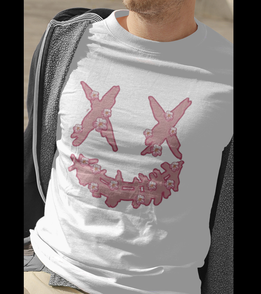Kaos Ric Ricky Is Clown Sakura Pink Embroidery With Floral X Smiley T-Shirt