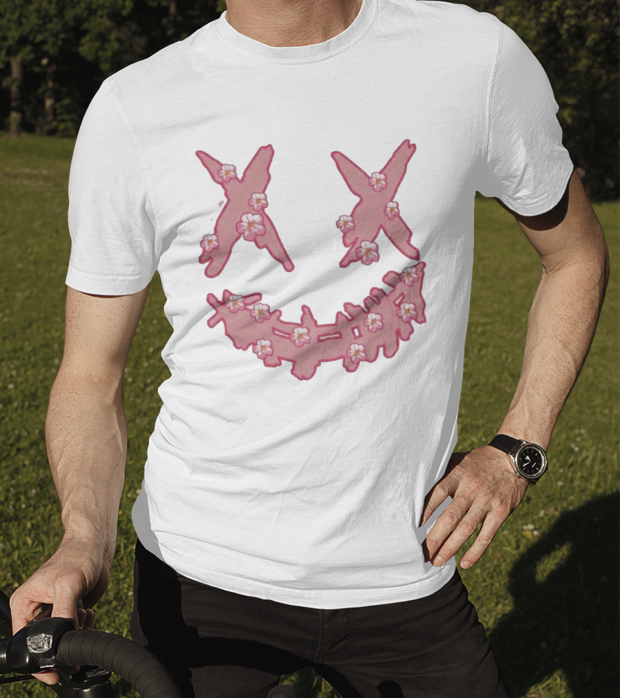 Kaos Ric Ricky Is Clown Sakura Pink Embroidery With Floral X Smiley T-Shirt