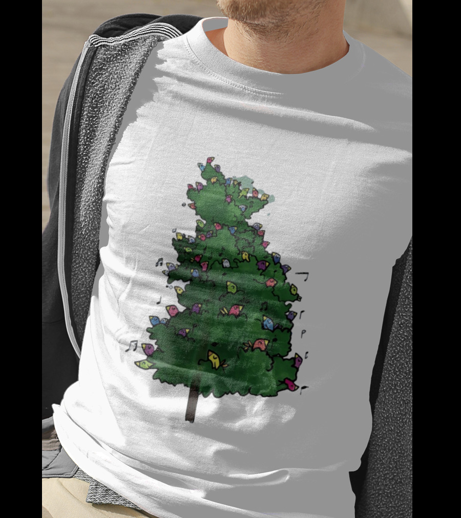 Colorful Singing Birds In Evergreen Tree With Musical Notes T-Shirt