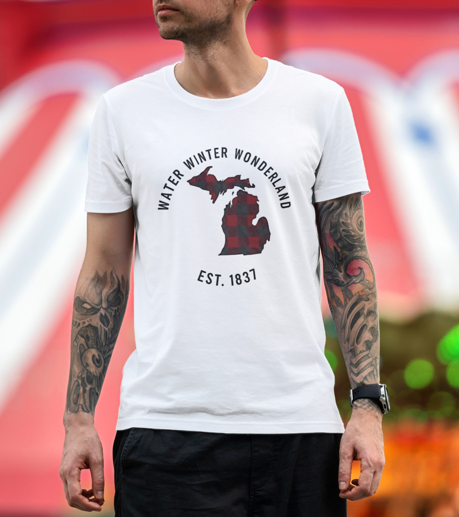 Michigan Water Winter Wonderland Est 1837 Plaid T-Shirt