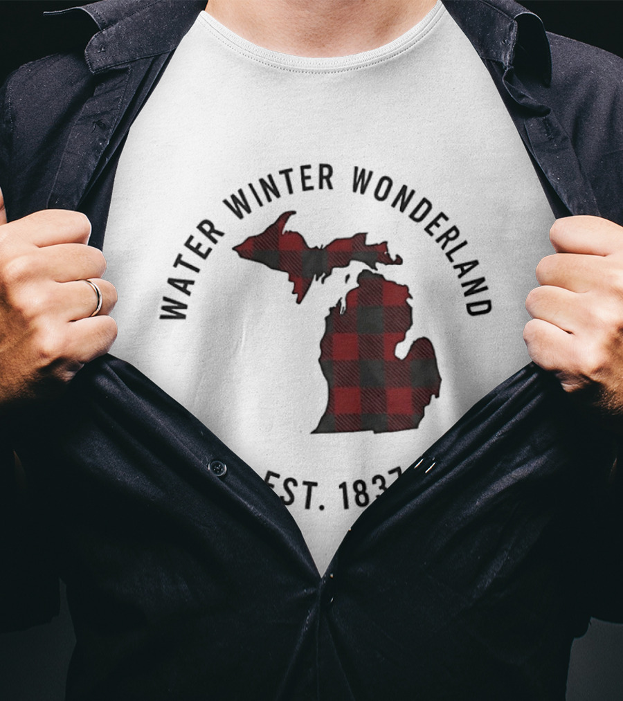 Michigan Water Winter Wonderland Est 1837 Plaid T-Shirt